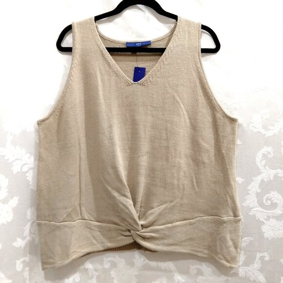 Sleeveless Sweater Twist Front XXL V-Neck Stockinette Knit Tan Light Academia - Picture 1 of 3